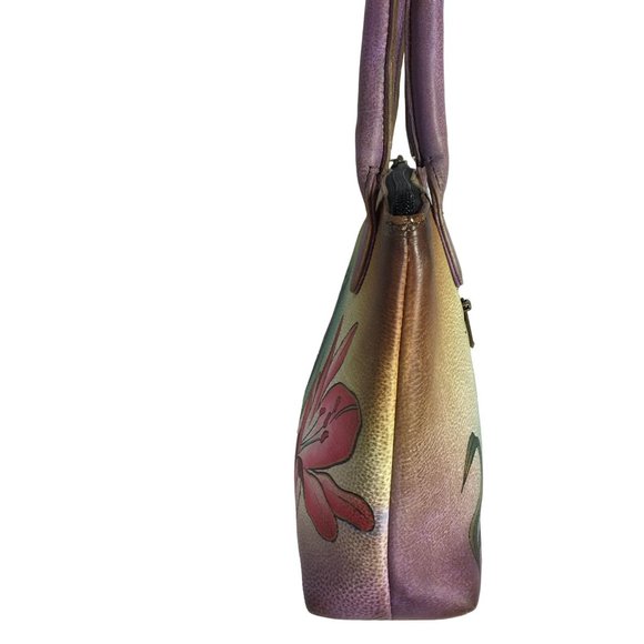Anuschka  NEVER USED Handpainted Leather Shoulder Bag Floral Peacock - Picture 8 of 10